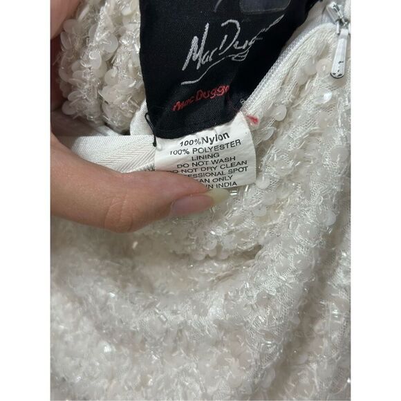 Mac Duggal 5263 One Shoulder Strap Drape Off White Sequin Evening Mini Dress S - Picture 12 of 16